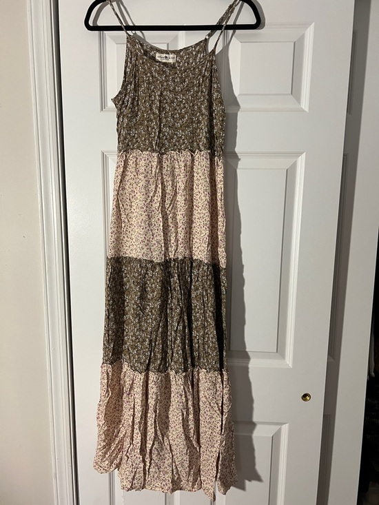 NATURAL LIFE Dresses & Skirts - NATURAL LIFE Olive and Blush Floral Tiered Maxi Dress